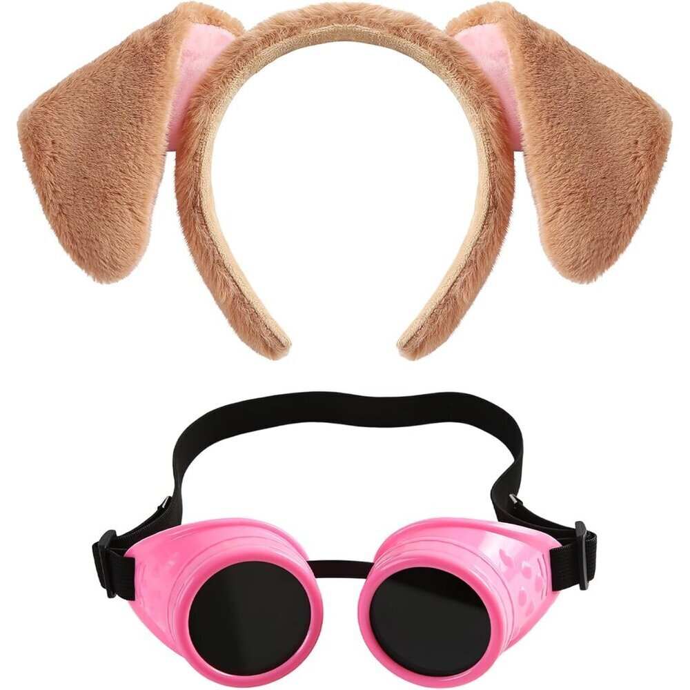 Dog Ears Headband Pink Steampunk Goggles Women Adults Halloween Costume Accessor